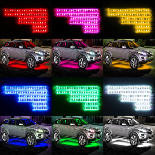 Kit de Luzes LED RGB para Carro e Moto com Controlo por Voz — 6 Peças