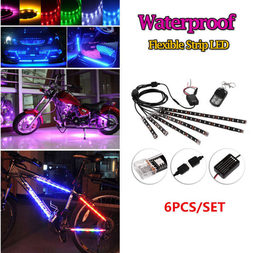 Kit de Luzes LED RGB para Carro e Moto com Controlo por Voz — 6 Peças