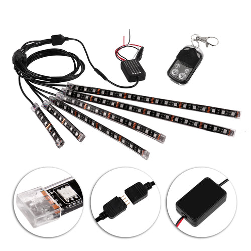 Kit de Luzes LED RGB para Carro e Moto com Controlo por Voz — 6 Peças