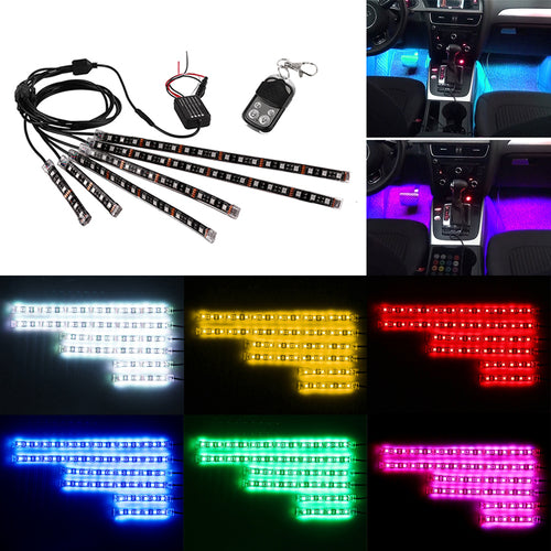 Kit de Luzes LED RGB para Carro e Moto com Controlo por Voz — 6 Peças