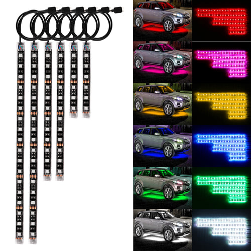 Kit de Luzes LED RGB para Carro e Moto com Controlo por Voz — 6 Peças