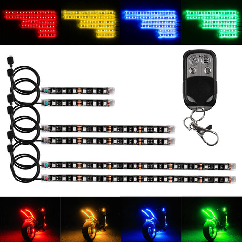 Kit de Luzes LED RGB para Carro e Moto com Controlo por Voz — 6 Peças